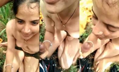 Naked Desi Girl Takes Deep BJ to Juicy Pussy Fill Outdoors
