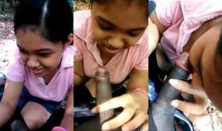 Tamil College Girl Learns Deep BJ on Classmate in Jungle
