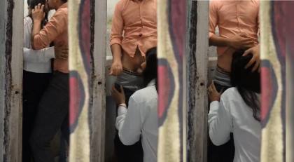 Pak Office Colleagues Secret Bathroom Blowjob & Kissing