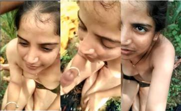 Cute Naked Girlfriend’s Quick Forest Deepthroat Blowjob